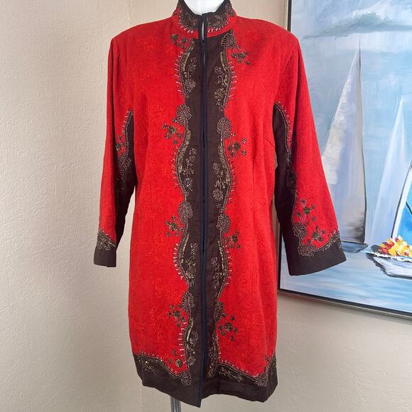 CHICO'S Beaded EMBROIDERED JACKET SZ 3
Red/Orange fully lined cotton - Picture 2 of 8